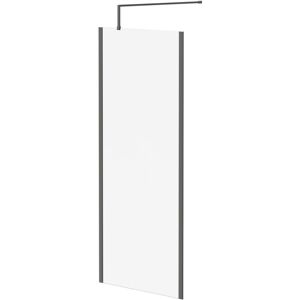8mm Clear Glass Gunmetal Grey 1850mm x 800mm Walk In Shower Screen including Wall Channel with End Profile and Support Bar - Colore 8mm Clear Glass Gunmetal Grey 1850mm x 800mm Walk In Shower Screen including Wall Channel with End Profile and Support Bar - Colore