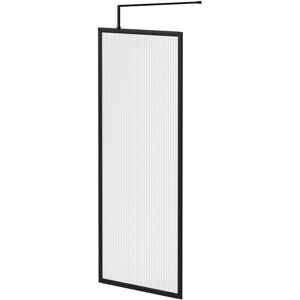 8mm Fluted Glass Matt Black 1850mm x 800mm Fully Framed Walk In Shower Screen including Wall Channel and Support Bar - Colore 8mm Fluted Glass Matt Black 1850mm x 800mm Fully Framed Walk In Shower Screen including Wall Channel and Support Bar - Colore