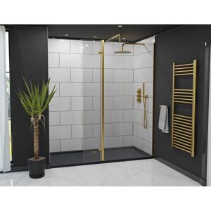 8mm Clear Glass Brushed Brass 1850mm x 300mm Walk In Hinged Return Shower Screen - Colore 8mm Clear Glass Brushed Brass 1850mm x 300mm Walk In Hinged Return Shower Screen - Colore