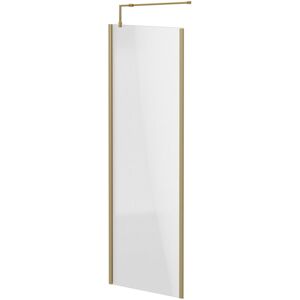 8mm Clear Glass Brushed Brass 1850mm x 700mm Walk In Shower Screen including Wall Channel with End Profile and Support Bar - Colore 8mm Clear Glass Brushed Brass 1850mm x 700mm Walk In Shower Screen including Wall Channel with End Profile and Support Bar - Colore