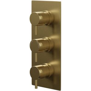Colore - Round Brushed Brass Concealed Triple Thermostatic Shower Valve with Diverter - 3 Outlets Colore - Round Brushed Brass Concealed Triple Thermostatic Shower Valve with Diverter - 3 Outlets