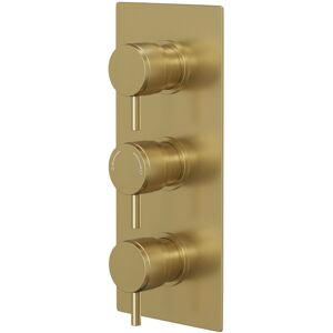 Colore - Round Brushed Brass Concealed Triple Thermostatic Shower Valve with Half Knurled Control Handles - 2 Outlet Colore - Round Brushed Brass Concealed Triple Thermostatic Shower Valve with Half Knurled Control Handles - 2 Outlet