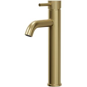 Colore - Round Brushed Brass High Rise Mono Mixer with Fully Knurled Tap Head Colore - Round Brushed Brass High Rise Mono Mixer with Fully Knurled Tap Head