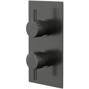 Colore - Round Gunmetal Grey Concealed Twin Thermostatic Shower Valve with Diverter and Fully Knurled Control Handles - 2 Outlet Colore - Round Gunmetal Grey Concealed Twin Thermostatic Shower Valve with Diverter and Fully Knurled Control Handles - 2 Outlet