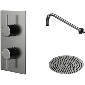 Colore - Round Gunmetal Grey Concealed Twin Thermostatic Valve Mixer Shower Including 300mm Fixed Shower Head and Wall Arm - 1 Outlet Colore - Round Gunmetal Grey Concealed Twin Thermostatic Valve Mixer Shower Including 300mm Fixed Shower Head and Wall Arm - 1 Outlet