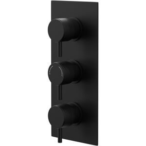Colore - Round Matt Black Concealed Triple Thermostatic Shower Valve with Fully Knurled Control Handles - 2 Outlet Colore - Round Matt Black Concealed Triple Thermostatic Shower Valve with Fully Knurled Control Handles - 2 Outlet