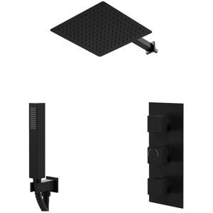 Colore Square Matt Black Concealed Triple Thermostatic Shower Valve and 300mm Fixed Head with 345mm Wall Arm and Outlet Holder with Kit - 2 Outlet Colore Square Matt Black Concealed Triple Thermostatic Shower Valve and 300mm Fixed Head with 345mm Wall Arm and Outlet Holder with Kit - 2 Outlet