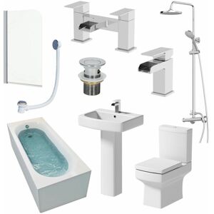 AFFINE Complete Bathroom Suite 1500mm Shower Bath Toilet Basin Pedestal Taps Screen AFFINE Complete Bathroom Suite 1500mm Shower Bath Toilet Basin Pedestal Taps Screen