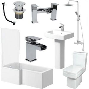 AFFINE Complete Bathroom Suite 1600 L Shape Bath LH Screen Basin Toilet Taps Shower AFFINE Complete Bathroom Suite 1600 L Shape Bath LH Screen Basin Toilet Taps Shower