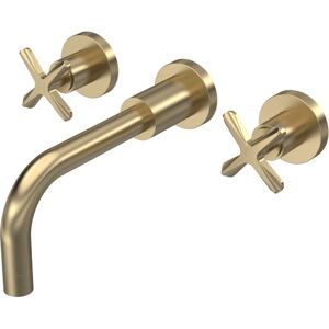 Balterley - Connect Wall Mount 3 Tap Hole Basin Mixer Tap with Crosshead Handles - Brushed Brass Balterley - Connect Wall Mount 3 Tap Hole Basin Mixer Tap with Crosshead Handles - Brushed Brass