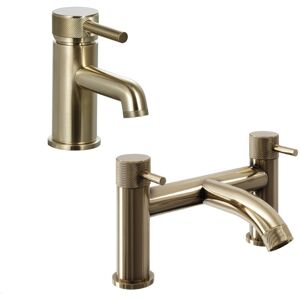 BALTERLEY Contemporary Single Lever Handle Mono Basin Tap and Bath Filler Set - Brushed Brass BALTERLEY Contemporary Single Lever Handle Mono Basin Tap and Bath Filler Set - Brushed Brass