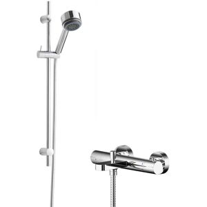 Balterley - Current Wall Mount Thermostatic Bath Shower Mixer Tap with Linear Slide Rail Kit - Chrome Balterley - Current Wall Mount Thermostatic Bath Shower Mixer Tap with Linear Slide Rail Kit - Chrome