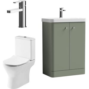 Curve Cloakroom Bundle - Floor Standing 2 Door Vanity Unit, Toilet Pan, Cistern, Seat & Mixer Tap, 600mm Satin Green Balterley Curve Cloakroom Bundle - Floor Standing 2 Door Vanity Unit, Toilet Pan, Cistern, Seat & Mixer Tap, 600mm Satin Green Balterley