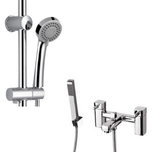 Nes Home - Deck Mounted Square Bath Filler Shower Mixer with Slider Rail and Handset Kit Nes Home - Deck Mounted Square Bath Filler Shower Mixer with Slider Rail and Handset Kit