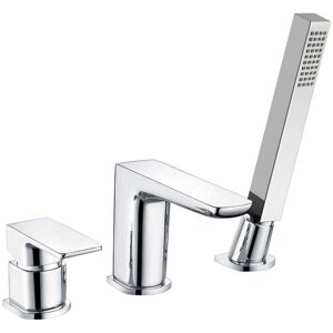 Nes Home - Astra Contemporary Chrome Deck Mounted Bath Filler Tap With Shower Handset Nes Home - Astra Contemporary Chrome Deck Mounted Bath Filler Tap With Shower Handset