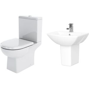 Destin Square Ceramic Set - Includes Close Coupled Toilet Pan, Cistern, Seat, 1 Tap Hole 500mm Basin & Semi Pedestal Balterley Destin Square Ceramic Set - Includes Close Coupled Toilet Pan, Cistern, Seat, 1 Tap Hole 500mm Basin & Semi Pedestal Balterley