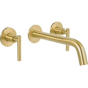 Beliani - Double Lever Wall Mounted 3-Hole Basin Brass Mixer Tap Gold Ishinca Beliani - Double Lever Wall Mounted 3-Hole Basin Brass Mixer Tap Gold Ishinca