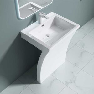 Durovin Bathrooms - Bathroom Cloakroom 600 x 480mm (WxD) Cast Stone Pedestal Basin - 7 Shaped Freestanding Sink With Overflow Slot & Single Tap Hole Durovin Bathrooms - Bathroom Cloakroom 600 x 480mm (WxD) Cast Stone Pedestal Basin - 7 Shaped Freestanding Sink With Overflow Slot & Single Tap Hole