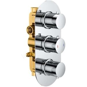Rak Ceramics - rak Thermostatic Round 2 Outlet Concealed Shower Valve Triple Handle - Chrome Rak Ceramics - rak Thermostatic Round 2 Outlet Concealed Shower Valve Triple Handle - Chrome