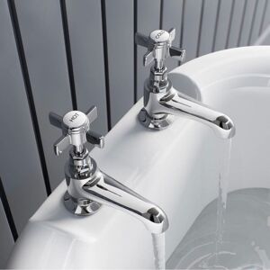 Nes Home - Edwardian Traditional Deck Mounted Chrome Set Of Hot & Cold Bath Filler Taps Nes Home - Edwardian Traditional Deck Mounted Chrome Set Of Hot & Cold Bath Filler Taps