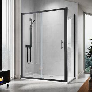 1400mm Black Frame Sliding Shower Door Enclosure with 800mm Side Glass Panel 6mm Tempered Glass - Elegant 1400mm Black Frame Sliding Shower Door Enclosure with 800mm Side Glass Panel 6mm Tempered Glass - Elegant