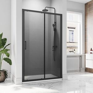 1400mm Black Shower Door Sliding Shower Screen 8mm Easy Clean Glass for Modern Bathroom Shower Enclosure with 1400x700mm Tray - Elegant 1400mm Black Shower Door Sliding Shower Screen 8mm Easy Clean Glass for Modern Bathroom Shower Enclosure with 1400x700mm Tray - Elegant