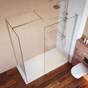 6mm Frameless Safety Tempered Glass 700mm Main Shower Door 760mm Side Panel Screen Wet Room Open Entry Shower Enclosure - Elegant 6mm Frameless Safety Tempered Glass 700mm Main Shower Door 760mm Side Panel Screen Wet Room Open Entry Shower Enclosure - Elegant