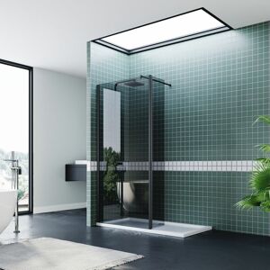 ELEGANT 700mm Grey Walk in Shower Door with 300mm Matte Black Flipper Panel 8mm Nano Coated Wet Room Shower Enclosure and 1700x700mm Shower Tray and Waste ELEGANT 700mm Grey Walk in Shower Door with 300mm Matte Black Flipper Panel 8mm Nano Coated Wet Room Shower Enclosure and 1700x700mm Shower Tray and Waste