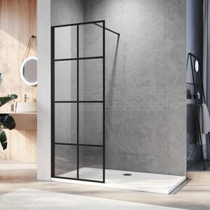 ELEGANT 760mm Shower Screen Matte Black Walkin Shower Enclosure Cubicle, Black Grid Painted, 8mm Tempered Toughened Glass with 900x1500mm smc Tray and Waste ELEGANT 760mm Shower Screen Matte Black Walkin Shower Enclosure Cubicle, Black Grid Painted, 8mm Tempered Toughened Glass with 900x1500mm smc Tray and Waste