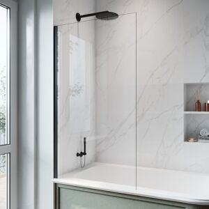 Elegant - 800x1400mm Fixed Bath Screen Frameless Rectangular 6mm Safety Tempered Glass Over Bath Panel Shower Screen Door for Bath, Black Aluminium Elegant - 800x1400mm Fixed Bath Screen Frameless Rectangular 6mm Safety Tempered Glass Over Bath Panel Shower Screen Door for Bath, Black Aluminium