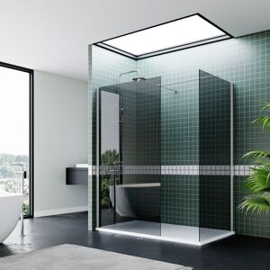 Bathroom Grey Frameless Tempered Glass Shower Screen and Side Panel 700mm + 800mm + Anti-Slip Resin Shower Tray 1200x800mm - Elegant Bathroom Grey Frameless Tempered Glass Shower Screen and Side Panel 700mm + 800mm + Anti-Slip Resin Shower Tray 1200x800mm - Elegant