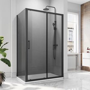 1200x900mm Sliding Door Shower Enclosure with 900mm Side Panel,SMC Tray & Waste Trap (8mm nano Dark Glass, Black Aluminium Frame) - Elegant 1200x900mm Sliding Door Shower Enclosure with 900mm Side Panel,SMC Tray & Waste Trap (8mm nano Dark Glass, Black Aluminium Frame) - Elegant