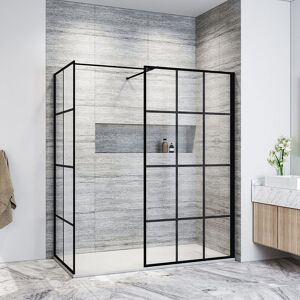 Black 900mm Walk in Shower Screen + 700mm Side Panel+ 1400x700mm Anti-Slip Resin Shower Tray Open Entry Shower Screen - Elegant Black 900mm Walk in Shower Screen + 700mm Side Panel+ 1400x700mm Anti-Slip Resin Shower Tray Open Entry Shower Screen - Elegant