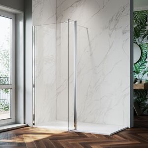 Frameless 700mm Walk in Shower Panel Cabin + 300mm Flipper Shower Screen + 1600x800mm Tray + Waste Trap - Elegant Frameless 700mm Walk in Shower Panel Cabin + 300mm Flipper Shower Screen + 1600x800mm Tray + Waste Trap - Elegant