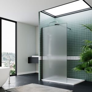 Frameless Wet Room Shower Screen Panel 8mm Easy Clean Glass Walk in Shower Enclosure 700mm Full Frosted + Black Frame - Elegant Frameless Wet Room Shower Screen Panel 8mm Easy Clean Glass Walk in Shower Enclosure 700mm Full Frosted + Black Frame - Elegant
