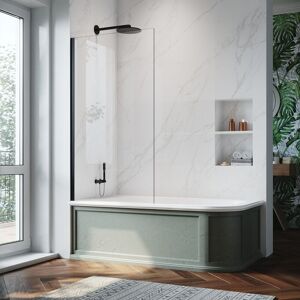 ELEGANT Matt Black Fixed Panel Bath Screen 6mm Glass 800x1400mm Tempered Glass Panel ELEGANT Matt Black Fixed Panel Bath Screen 6mm Glass 800x1400mm Tempered Glass Panel