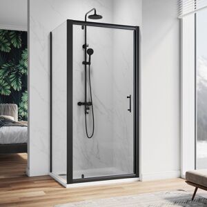 Pivot Hinge Shower Enclosure Black Frame Cubicle 6mm Glass Screen Shower Door 700mm + Side Panel 700mm - Elegant Pivot Hinge Shower Enclosure Black Frame Cubicle 6mm Glass Screen Shower Door 700mm + Side Panel 700mm - Elegant