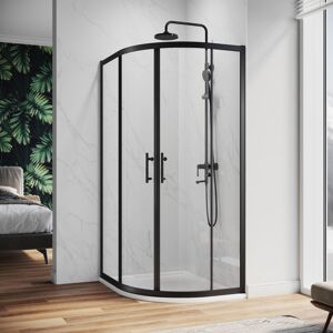 ELEGANT Quadrant Shower Enclosure Black Frame Sliding Cubicle Door (Right Offset) 6mm Tempered Glass 800 x 1000 mm with White Tray + Waste Tray ELEGANT Quadrant Shower Enclosure Black Frame Sliding Cubicle Door (Right Offset) 6mm Tempered Glass 800 x 1000 mm with White Tray + Waste Tray
