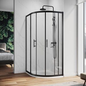 ELEGANT Quadrant Shower Enclosure Black Frame Sliding Cubicle Door (Right Offset) 6mm Tempered Glass 800 x 1000 mm with White Tray + Waste Tray ELEGANT Quadrant Shower Enclosure Black Frame Sliding Cubicle Door (Right Offset) 6mm Tempered Glass 800 x 1000 mm with White Tray + Waste Tray