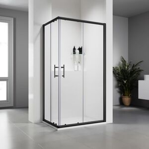 Sliding Corner Entry Shower Enclosure 6mm Tempered Glass 1000x800mm Black Aluminium Frame with smc Tray + Waste Trap - Elegant Sliding Corner Entry Shower Enclosure 6mm Tempered Glass 1000x800mm Black Aluminium Frame with smc Tray + Waste Trap - Elegant