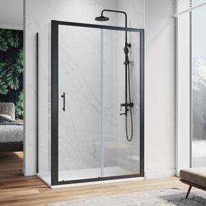 Sliding Shower Enclosure 1000 x 800 mm 6mm Safety Glass Reversible Bathroom Cubicle Screen Door with Side Panel-Matt Black Frame - Elegant Sliding Shower Enclosure 1000 x 800 mm 6mm Safety Glass Reversible Bathroom Cubicle Screen Door with Side Panel-Matt Black Frame - Elegant