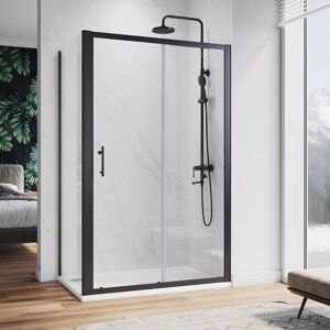 ELEGANT Sliding Shower Enclosure 1200 x 900 mm 6mm Safety Glass Reversible Bathroom Cubicle Screen Door with Side Panel-Matt Black Frame + Shower Tray and ELEGANT Sliding Shower Enclosure 1200 x 900 mm 6mm Safety Glass Reversible Bathroom Cubicle Screen Door with Side Panel-Matt Black Frame + Shower Tray and