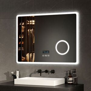 Led Illuminated Bathroom Mirror with Bluetooth,Demister and Magnification, 800x600 mm Wall Mounted Touch Sensor Dimmable Bathroom Mirror - Emke Led Illuminated Bathroom Mirror with Bluetooth,Demister and Magnification, 800x600 mm Wall Mounted Touch Sensor Dimmable Bathroom Mirror - Emke