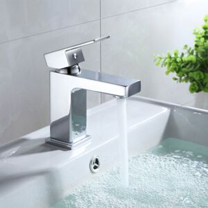 Nes Home - Brayton Contemporary Square Chrome Basin Sink Mono Mixer Tap & Waste Nes Home - Brayton Contemporary Square Chrome Basin Sink Mono Mixer Tap & Waste