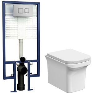 Faron Soft Square Wall Hung Toilet Pan, Soft Close Seat & Concealed Cistern with Square Push Button Plate, 390mm - Balterley Faron Soft Square Wall Hung Toilet Pan, Soft Close Seat & Concealed Cistern with Square Push Button Plate, 390mm - Balterley