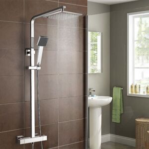 NES HOME Roxy Square Thermostatic Exposed Mixer Shower Set Twin Head And Bar Kit NES HOME Roxy Square Thermostatic Exposed Mixer Shower Set Twin Head And Bar Kit