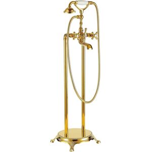 SJQKA Floor-standing bathtub faucet, vertical gold shower head, imperial concubine faucet, wooden tank side, retro copper electroplating SJQKA Floor-standing bathtub faucet, vertical gold shower head, imperial concubine faucet, wooden tank side, retro copper electroplating