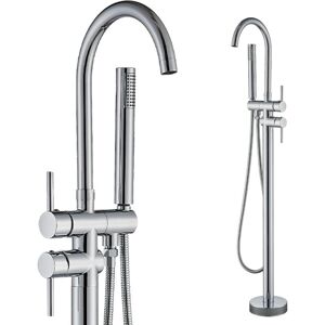 ZAMERY FreeStanding Bathtub Tap Floor Mounting 360° Swivel Spout with Flexible Hand Shower Chrome Finish ZAMERY FreeStanding Bathtub Tap Floor Mounting 360° Swivel Spout with Flexible Hand Shower Chrome Finish