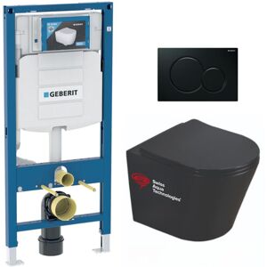 Toilet Frame + Swiss Aqua Technologies Infinitio Rimless Matt Black + Dark Black plate (gebblinfia) - Geberit Toilet Frame + Swiss Aqua Technologies Infinitio Rimless Matt Black + Dark Black plate (gebblinfia) - Geberit