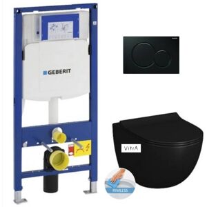 Toilet Frame + Vitra sento black rimless toilet bowl + Seat + Black plate (gebblacksento-a) - Geberit Toilet Frame + Vitra sento black rimless toilet bowl + Seat + Black plate (gebblacksento-a) - Geberit